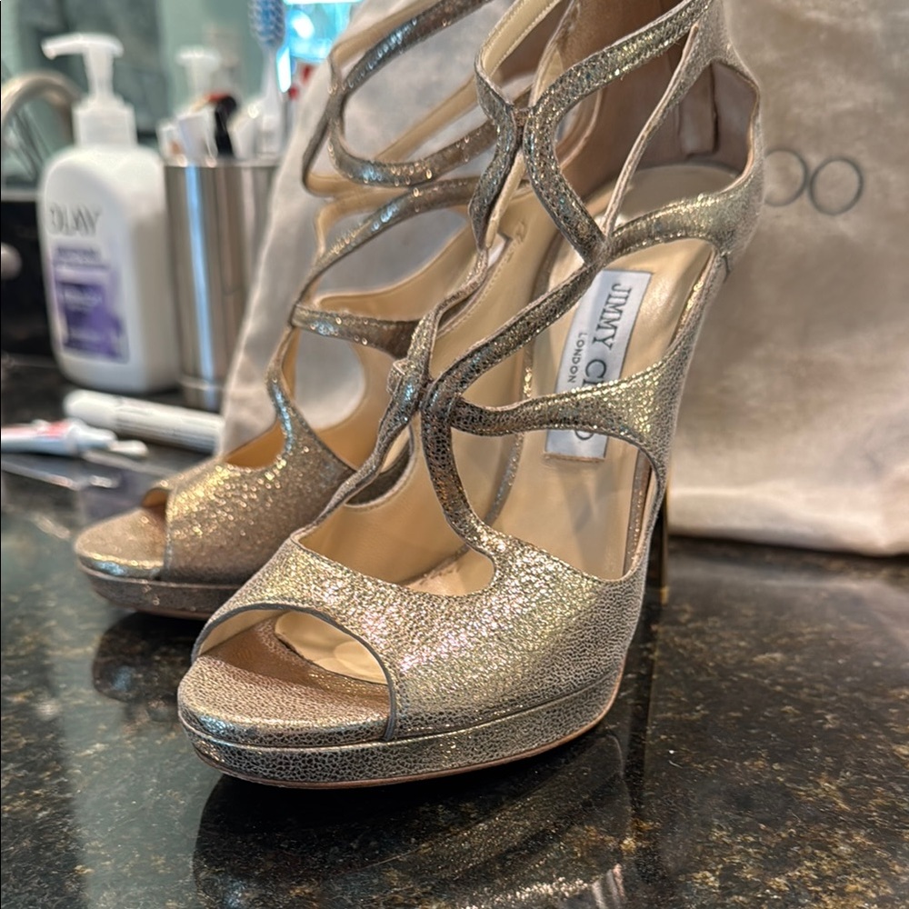 Jimmy Choo Gold Strappy Heels for Glamorous Events
